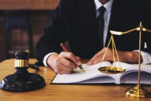 Lawyer preparing legal documents for judgment